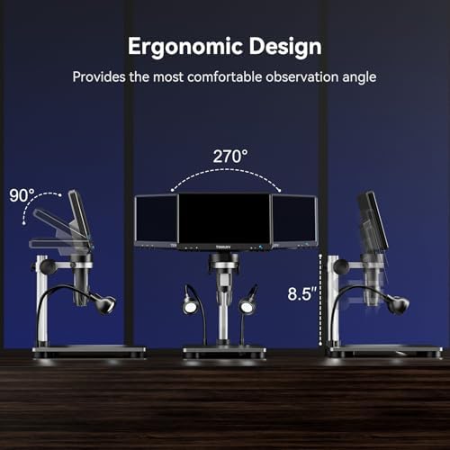 TOMLOV DM9B 7" Digital Microscope: 1080P 1200X Coin Microscope Magnifier, 12MP Ultra-Precise Focusing LCD Soldering Microscopes for Adults, PC View, 32GB, Black