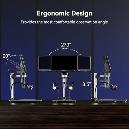 TOMLOV DM9B 7" Digital Microscope: 1080P 1200X Coin Microscope Magnifier, 12MP Ultra-Precise Focusing LCD Soldering Microscopes for Adults, PC View, 32GB, Black