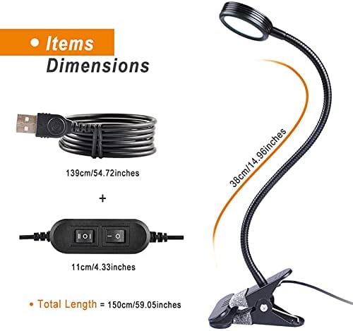 LEPOWER Clip on Light/Reading Lights/Book Light/Desk Lamp Color Changeable/Night Lights Clip on for Desk, Bed Headboard and Computers, Adapter Included (Black)