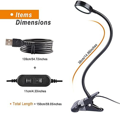 LEPOWER Clip on Light/Reading Lights/Book Light/Desk Lamp Color Changeable/Night Lights Clip on for Desk, Bed Headboard and Computers, Adapter Included (Black)