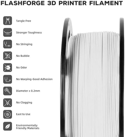 FLASHFORGE PLA Filament 1.75mm, 3D Printer Filament 1kg (2.2lbs) Spool, Dimensional Accuracy +/- 0.02mm, 3D Printing Filament Easy to Use and Fits for Most FDM 3D Printers (White)