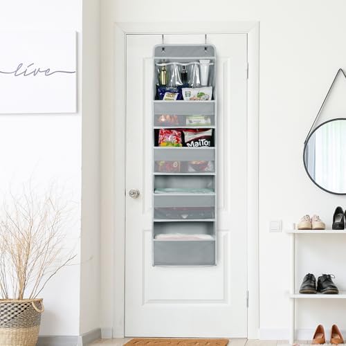 Univivi 5-Shelf Fabric Door Storage Over Door Hanging Organizer with 4 Large Pockets and 3 Small PVC Pockets Nursery Closet Cabinet Wall Mount Hanging Storage Organizers for Baby Nursery (Grey)