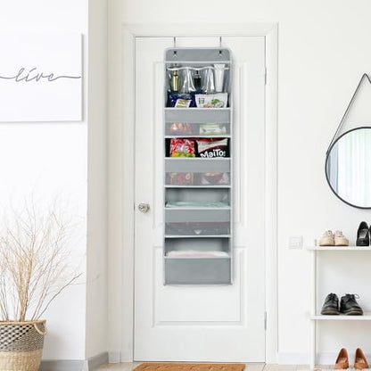 Univivi 5-Shelf Fabric Door Storage Over Door Hanging Organizer with 4 Large Pockets and 3 Small PVC Pockets Nursery Closet Cabinet Wall Mount Hanging Storage Organizers for Baby Nursery (Grey)