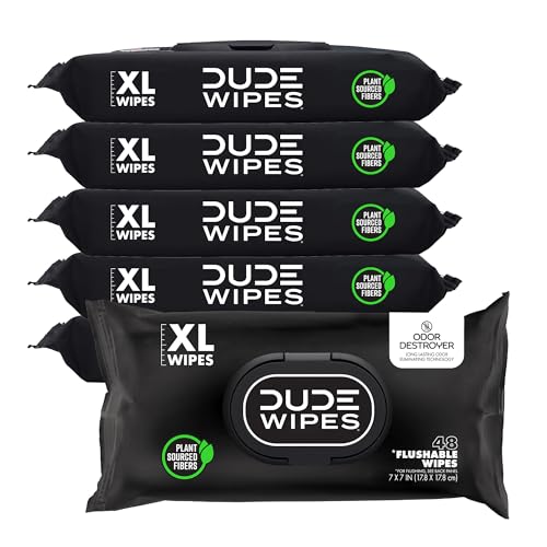 DUDE Wipes - Flushable Wipes for Adults - 6 Pack, 288 Count - Odor Destroyer XL - Deodorizing with Clean Scent - Up to 24 Hours of Odor-Destroying Technology