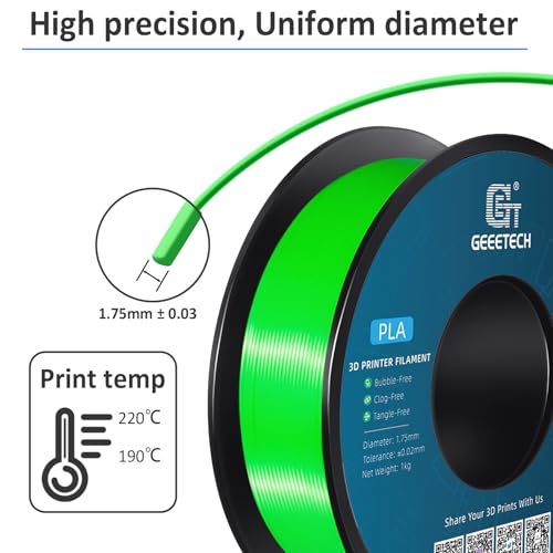 Geeetech Green PLA Filament 1.75mm, PLA 3D Printer Filament 1kg Spool(2.2lbs) Dimensional Accuracy +/- 0.02 mm, 3D Printing Filament Fits for Most FDM 3D Printers