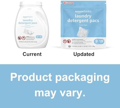 Amazon Basics Laundry Detergent Pacs, Hypoallergenic, Free & Clear, 120 Count (New Packaging)