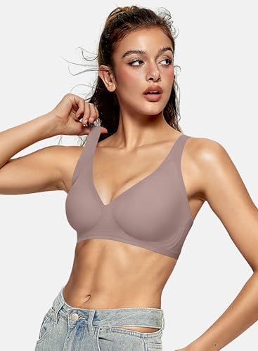 OEAK Womens Deep V Bras Wireless Comfortable Bra Supportive No Underwire Bras Tshirt Push Up Bralettes Plunge Seamless Bra