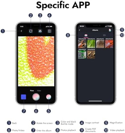 Digital Microscope - 50X-1600X Portable USB Microscope with Adjustable Stand, Compatible with iPhone, iPad, Android