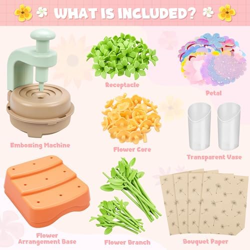 Fabric Flower Bouquets Toys, DIY Craft Kits Toys for Kids - Flowers Market Toy, Build Your Flower Bouquet, Arts & Crafts for 4 5 6 7 8 Year Toddler Girl, Educational Activity Preschool B-Day Gifts