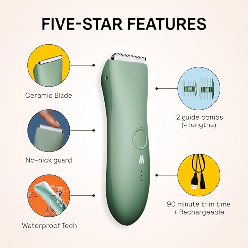 MERIDIAN The Trimmer Original - Body Hair Trimmer for Men, Electric Shaver for Pubic Hair, Chest, Legs & Bikini, Waterproof & Rechargeable, Sage