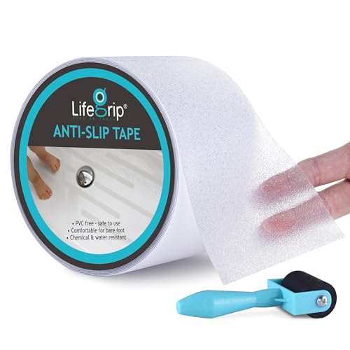 LifeGrip Transparent Anti Slip Tape, 4 inch by 40 feet, Non-Slip Traction Grip Tape to Tubs, Boats, Stairs, Clear, Soft, Comfortable for Bare feet (4" X 40' Tape)