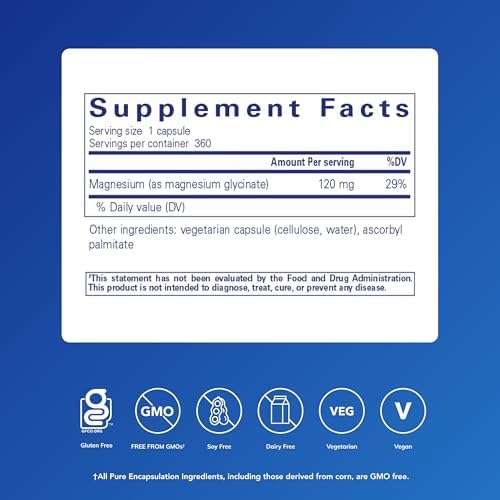 Pure Encapsulations Magnesium (Glycinate) - Supplement to Support Stress Relief, Sleep, Heart Health, Nerves, Muscles, and Metabolism* - with Magnesium Glycinate - 360 Capsules