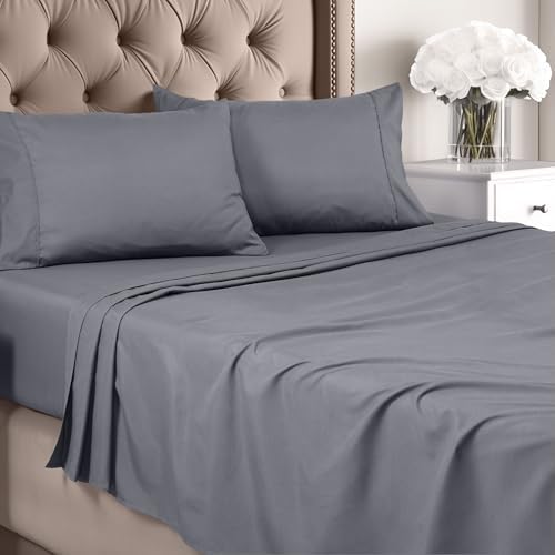 Utopia Bedding King Sheet Set - Brushed Microfiber - Soft Bed Sheets for King Size Bed - Includes 1 Fitted, 1 Flat, & 2 Pillow Cases - Deep Pocket (Grey)