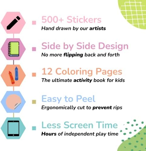 CUPKIN Sticker Book for Kids 2-4, 500+ Kids Stickers, Let's Go to School 12 Coloring Pages 12 Side by Side Scenes, Fun Toddler Travel Activity Coloring and Sticker Books for Ages 4-8 + 8-10