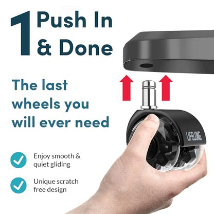 Lifelong Office Chair Wheels Replacement Rubber Chair Casters for Hardwood Floors and Carpet, Set of 5, Heavy Duty Casters for Chairs to Replace Office Chair Mats - Fits 98%