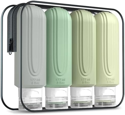 Travel Bottles for Toiletries, Large 6oz Oversize Containers, BPA Free Leak Proof Tubs Refillable Liquid Traveler Accessories with Toiletry Bag for Cometic Shampoo and Lotion Soap (4 Pack)