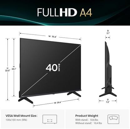 Hisense 40-Inch Class A4 Series FHD 1080p Smart Fire TV (40A4NF, 2025 Model) - DTS Virtual: X, Slim Bezel Design, Alexa Built in