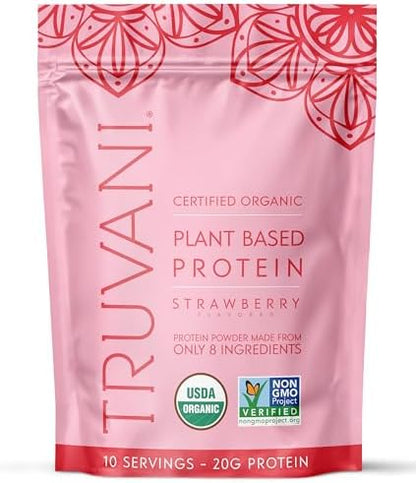 Truvani Vegan Pea Protein Powder | Strawberry | 20g Organic Plant Based Protein | 10 Servings | Keto | Gluten & Dairy Free | Low Carb | No Added Sugar