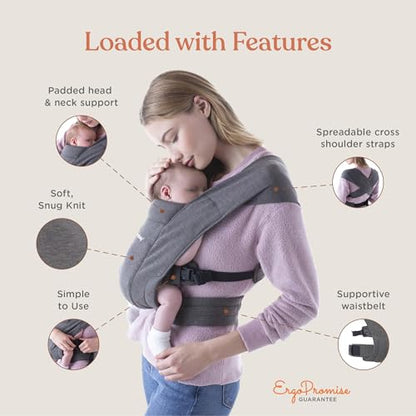 Ergobaby Embrace Baby Carrier Newborn to Toddler - Breathable Baby Carriers for Summer - Cozy Essentials (7-25 Pounds), Ponte Knit, Cream