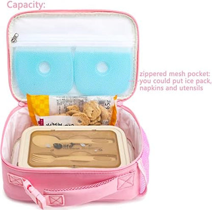 FlowFly Kids Lunch box Insulated Soft Bag Mini Cooler Back to School Thermal Meal Tote Kit for Girls, Boys,Glitter-RainBow