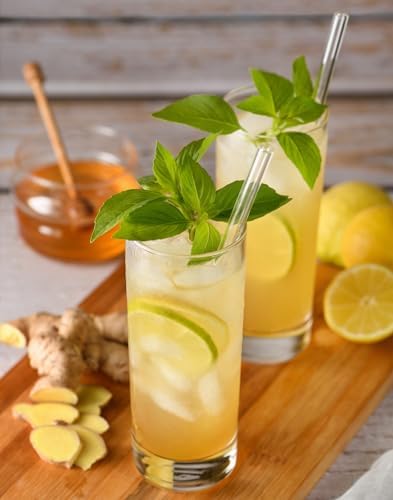 Piteno® 16-Pack Reusable Glass Drinking Straws, 10''x10MM, Set of 6 Straight and 6 Bent with 4 Cleaning Brushes, Perfect for Smoothies, Milkshakes, Juice, Tea (Rainbow)