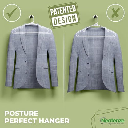 NEATERIZE Clothes Hangers Plastic 100 Pack For Adults - Plastic Hangers, The Perfect Coat Hanger and Space Saving Clothes Hangers for Closet, Percheros Ganchos para Colgar Ropa Hangars - White Hangers