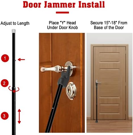 SECURITYMAN 2-in-1 Door Security Bar & Sliding Patio Door Security Bar (2 Pack) via Interchangeable Caps - Heavy Duty Iron Construction Door Stoppers for Home, Apartment, Travel Hotel - Black