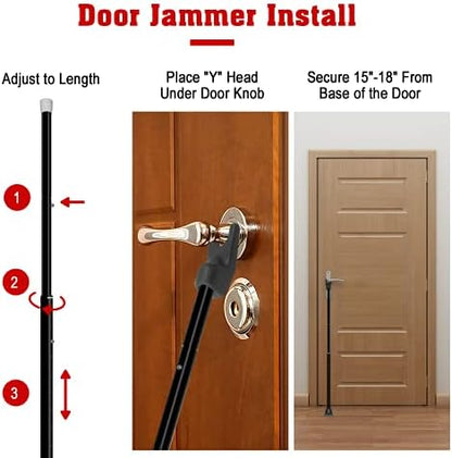 SECURITYMAN 2-in-1 Door Security Bar & Sliding Patio Door Security Bar (2 Pack) via Interchangeable Caps - Heavy Duty Iron Construction Door Stoppers for Home, Apartment, Travel Hotel - Black