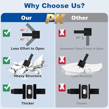 5 Pack Matte Black Door Handles Interior Door Knobs, Home Improvement Keyless Privacy Door Lock, Heavy Duty Zinc Alloy 2.07 lb Door Leverset for Bedrooms Bathrooms