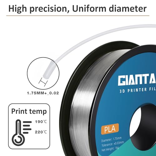 GIANTARM Clear PLA Filament, 1.75mm Transparent PLA 1kg Spool (2.2lbs), 3D Printer Filament with Vacuum Packaging
