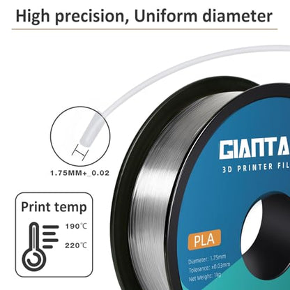 GIANTARM Clear PLA Filament, 1.75mm Transparent PLA 1kg Spool (2.2lbs), 3D Printer Filament with Vacuum Packaging