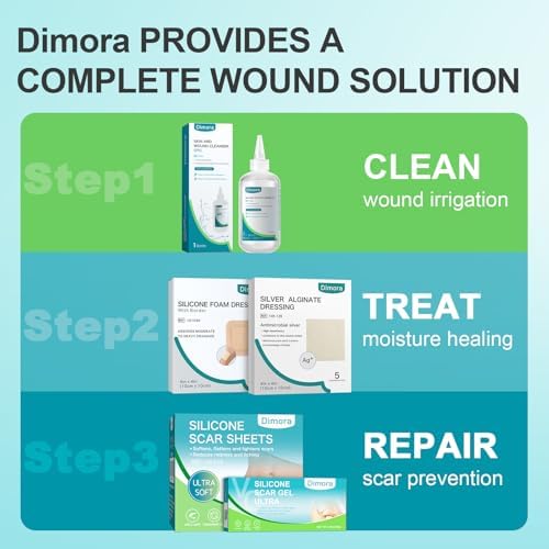 Dimora Silicone Foam Dressing with Border Adhesive 4"x4" Wound Dressing First Aid Bandage for Wound Care 10 Pack
