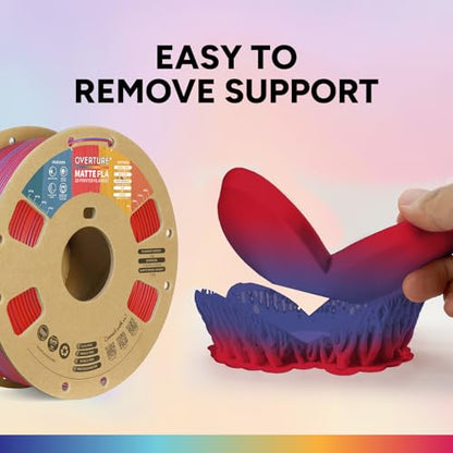 OVERTURE Dual Color Matte PLA 3D Printer Filament 1.75mm, Matte PLA 1kg Cardboard Spool (2.2lbs), Dimensional Accuracy +/- 0.02 mm (Matte Blue-Red)