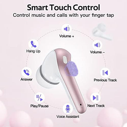 TAGRY Bluetooth Headphones True Wireless Earbuds 60H Playback LED Power Display Earphones with Wireless Charging Case IPX5 Waterproof in-Ear Ear buds with Mic for TV Smart Phone Laptop Computer Sports