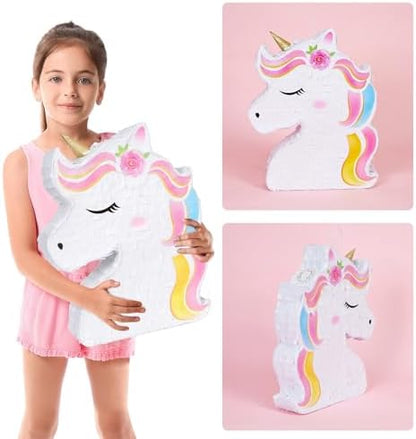 WERNNSAI Unicorn Piñata - Unicorn Party Supplies Piñata Bundle with Blindfold and Bat for Girls Kids Rainbow Unicorn Theme Birthday Party Game Decorations (15.7" x 12.2" x 3.1")