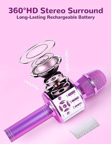 Amazmic Toys for Girls, Kids Karaoke Microphone Toddler Microphone for Kids with Lights, Birthday Gift for Girls, Boys Toy Age 3 4 5 6 7 8+(Light Purple)