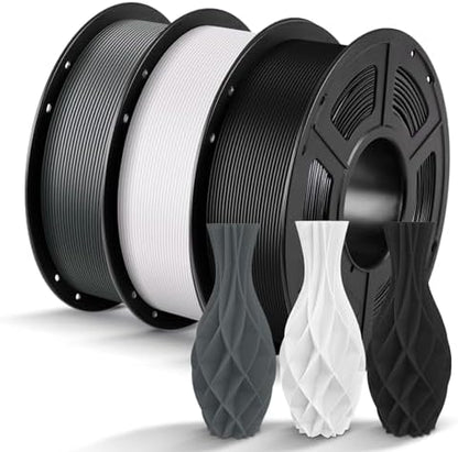ANYCUBIC PLA Filament 1.75mm Bundle 3KG, 3D Printing PLA Filament 1.75mm Dimensional Accuracy +/- 0.02mm, 1KG Spool (2.2 lbs), 3KG, Black+Gray+White