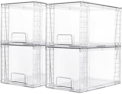 Vtopmart 4 Pack Large Stackable Storage Drawers,Easily Assemble Acrylic Bathroom Closet Undersink Organizers and Storage,Plastic Bins for Kitchen Cabinets,Pantry,Makeup,Medicine Organization