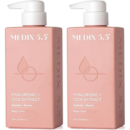 Medix 5.5 Hyaluronic Acid + Vitamin E Cream Body Lotion For Women | Hydrating Dry Skin Firming Lotion Minimizes Look Of Wrinkles, Stretch Marks, Cellulite, & Crepey Skin | Skin Care Products | 2-Pack