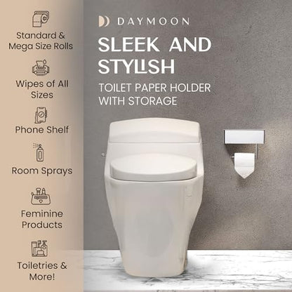 Day Moon™ Chrome Toilet Paper Holder with Shelf - Wipe Holder for Bathroom, Flushable Wipes Dispenser, Toilet Paper and Wipes Holder