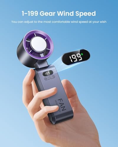 Handheld Portable Turbo Fan with Ice Cooler, Speed (1-199) 5500mAh Rechargeable Personal Fan,[20H Cooling Time] Mini Yet Powerful [20000 RPM] Small Pocket Fans for Travel/Outdoor/Home/Office, Purple