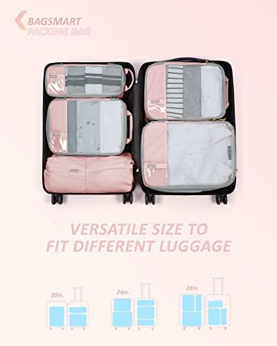 BAGSMART 6 Set Compression Packing Cubes - Lightweight Travel Essentials, Durable Luggage Organizer