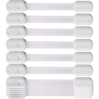 12 Pack Vmaisi Multi-Use Adhesive Straps Locks - Childproofing Baby Proofing Cabinet Latches for Drawers, Fridge, Dishwasher, Toilet Seat, Cupboard, Oven,Trash Can, No Drilling (White) (12)