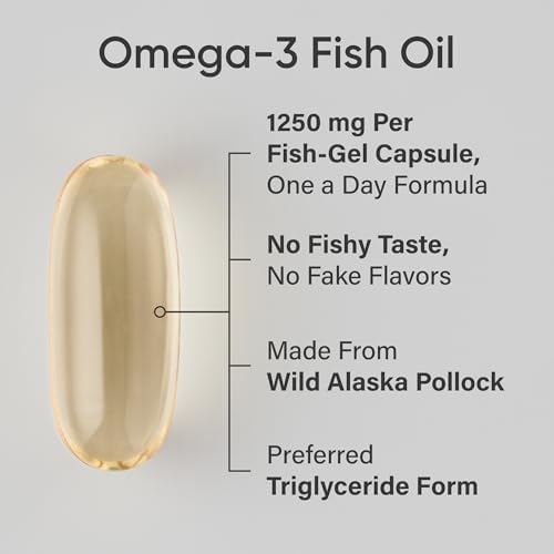 Sports Research Triple Strength Omega 3 Fish Oil - Burpless Fish Oil Supplement w/EPA & DHA Fatty Acids from Single-Source Wild Alaskan Pollock - 1250 mg, 90 ct