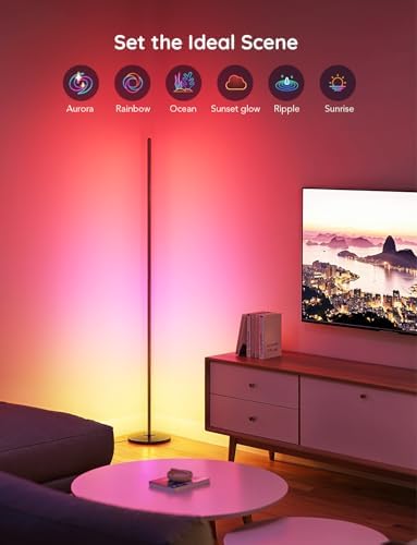 Govee RGBIC Floor Lamp Basic, LED Corner Lamp Works with Alexa, 1000 Lumen Smart Modern Floor Lamp with Music Sync and 16 Million DIY Colors, Color Changing Standing Lamp for Bedroom Living Room Black