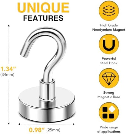 DIYMAG Magnetic Hooks, 80 LB Heavy Duty Strong Magnet with Hooks, Strong Rare Earth Neodymium Magnet Hooks for Hanging, Magnetic Hanger for Curtain, Home, Kitchen, Workplace, 20 Packs