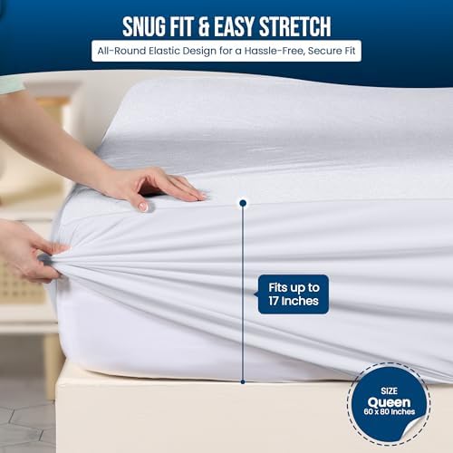 Utopia Bedding Waterproof Mattress Protector Queen Size, Premium Terry Mattress Cover 200 GSM, Breathable, Fitted Style with Stretchable Pockets (White)
