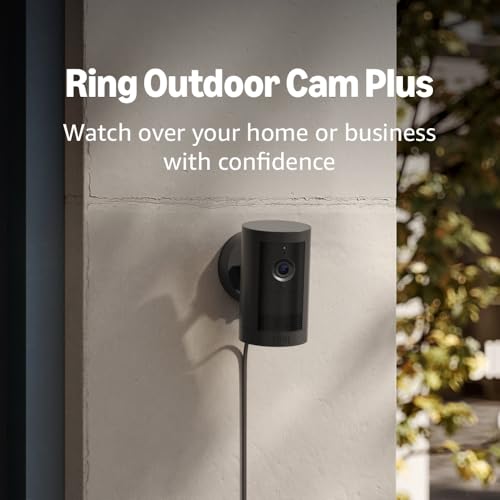 Introducing Ring Outdoor Cam Plus, Plug-In — Wide-Angle 2K Video with Ring Vision, Low-Light Sight for full-color night vision, Mount-anywhere versatility, Black