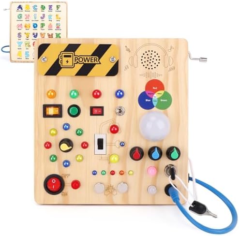 Busy Board,Montessori Toys for 1-3 Years Old, Wooden Toddler Toys, Autism Sensory Travel Toy, Ideal Gift for 1+ Year Old Boys (Busy Board v4)