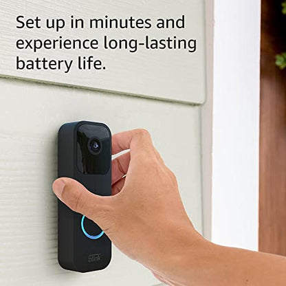 Like-New Blink Video Doorbell (2023 release) + Sync Module 2 | Two-year battery life, Two-way audio, HD video, motion and chime app alerts and Alexa enabled — wired or wire-free (White)